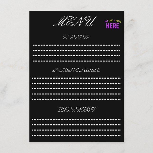 MENU MARQUE PERSONNALISABLE NOIRE VERIFIEE DE STYLE MOD (Devant)