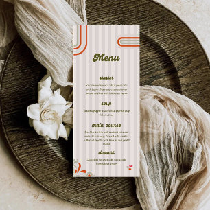 Menu Marron & Vert Rétro Illustré   Dîner de Mariage