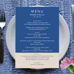 Menu Marseille Bleu Mariage Dîner de répétition moderne<br><div class="desc">Ces menus de mariage personnalisés de Marseille Bleu vous prépareront la scène culinaire de votre célébration, du dîner de répétition à la réception de mariage. La palette de couleurs bleu marine et écru à deux tons se prête à toute saison, de l'automne ou de l'hiver au printemps et à l'été,...</div>