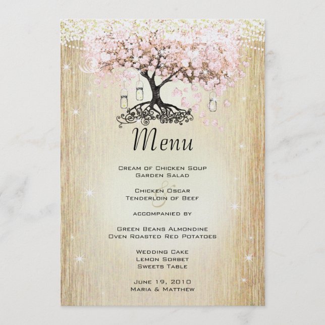Menu Mason Jar Rose Rose Gold Heart Leaf Tree Menu (Devant)