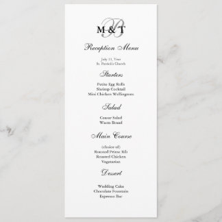 Menu mat noir et blanc de mariage de monogramme