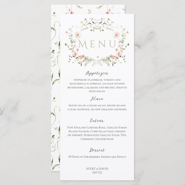 Menu Meadow Fleur sauvage Rustic Boho Mariage (Devant / Derrière)