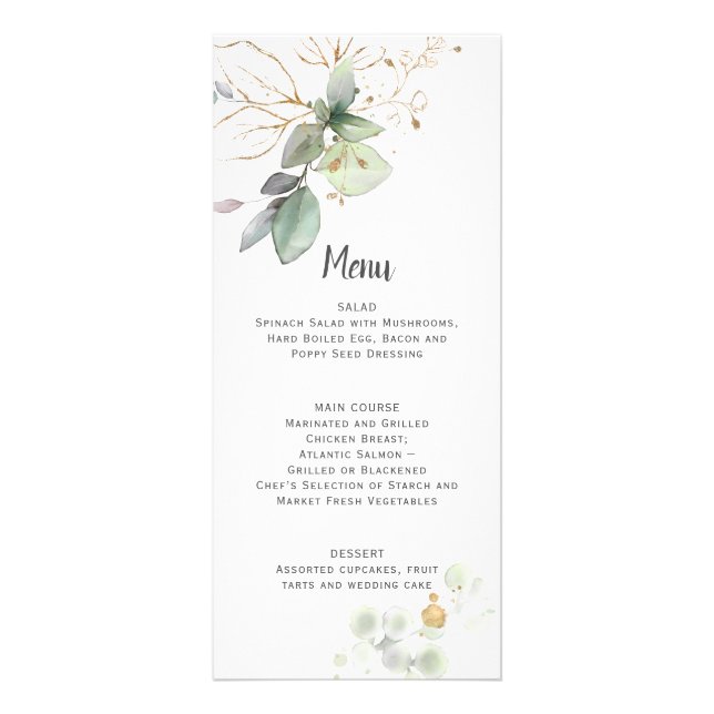 Menu Meadow Green et Gold Botanical Mariage Menu (Devant)