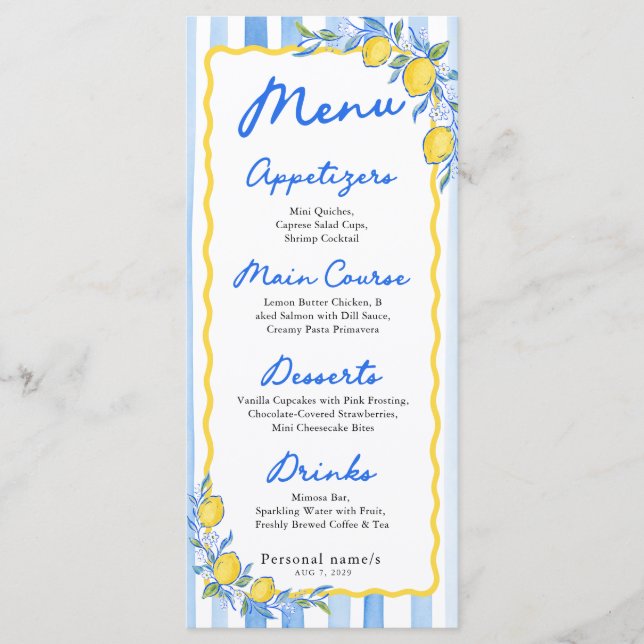 Menu Méditerranéen à rayures bleues (Devant)