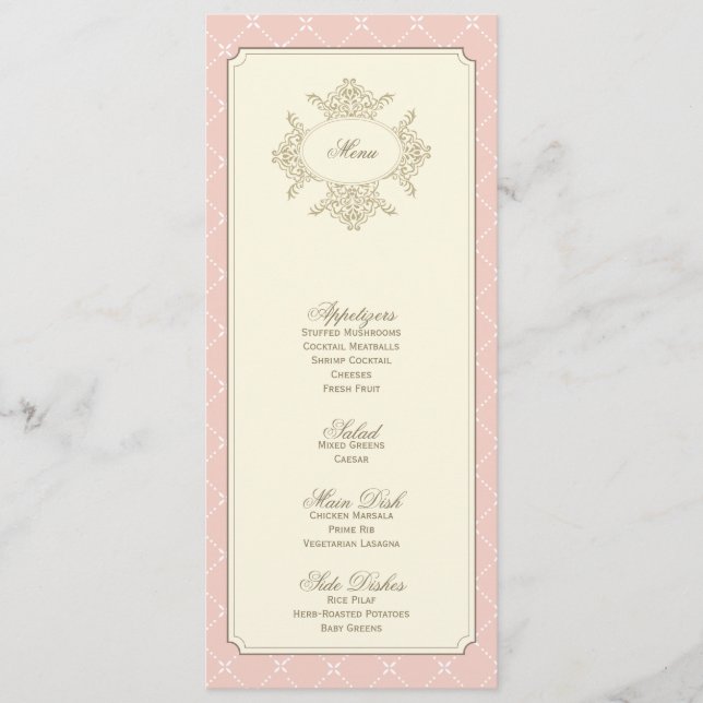 Menu {menu de mariage de treillis vintage} (Devant)