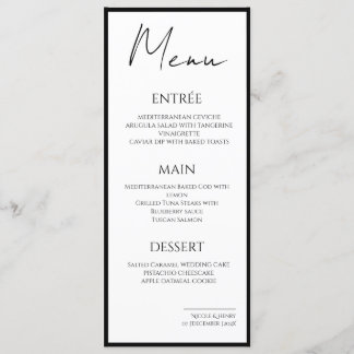 Menu Menú Minimalista Bordes Negros Boda Elegante