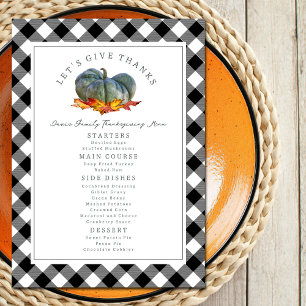 Menu Merci Blue Gourd Plaid Thanksgiving