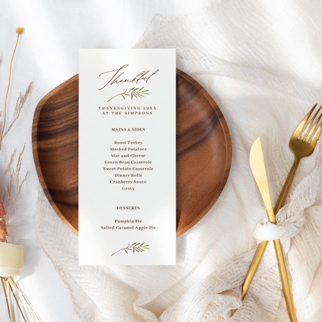 Menu Merci Calligraphie et Feuilles Thanksgiving (Créateur téléchargé)