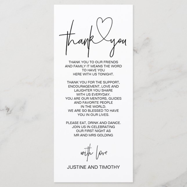 Menu Merci de table de réception de mariage Cadre (Devant)