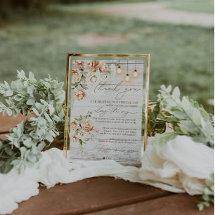 Menu Merci Floral Bois Blanc Rustique Cadre