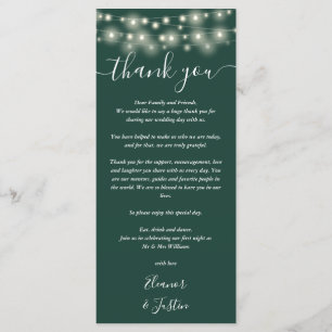 Menu Merci mariage Lumières Emerald Green Place Card