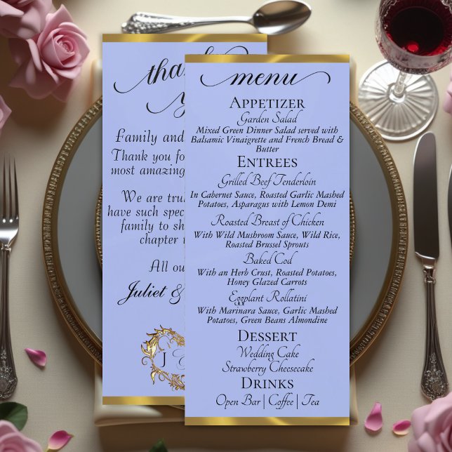 Menu Merci & Monogramme - Perle Bleue/Or (Créateur téléchargé)