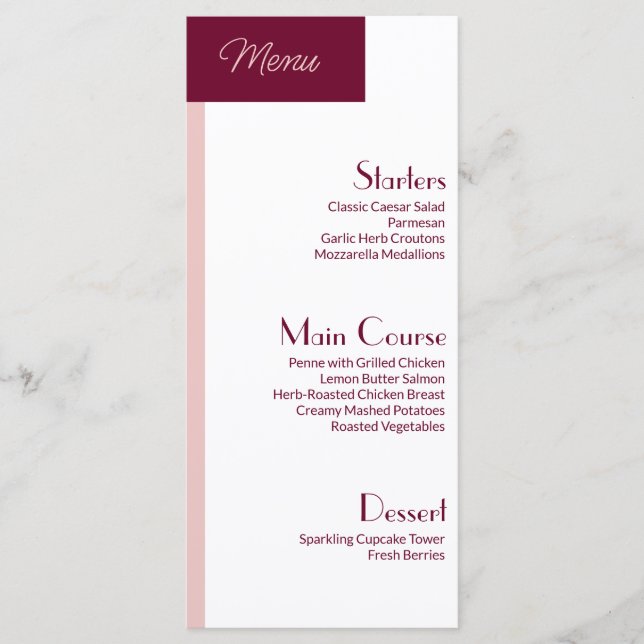 Menu Mignon Sweet 16  Menu Plat Personnalisé (Devant)