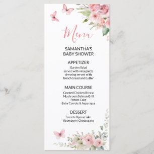 Menu Mignonne Baby Shower Fille Floral Rose Lapin