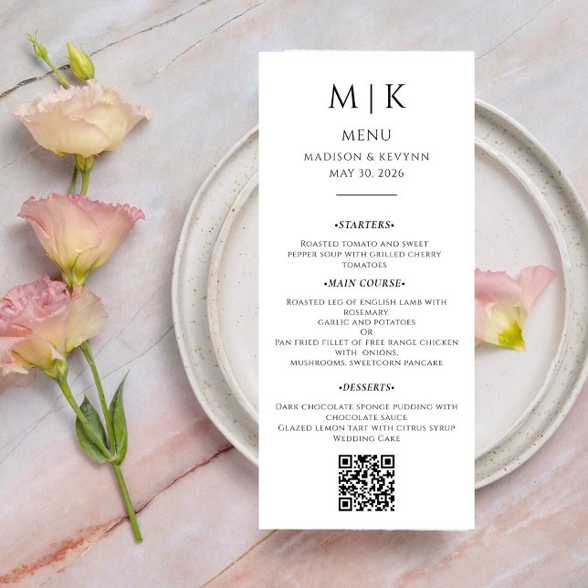 Menu Minimal et chic | Code QR Mariage noir et blanc (Créateur téléchargé)