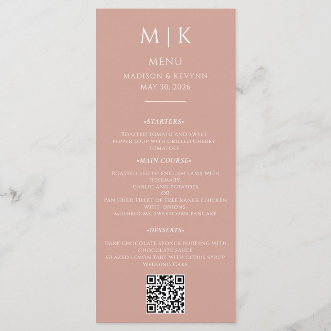 Menu Minimal et chic | Code QR Mariage noir et blanc (Devant)