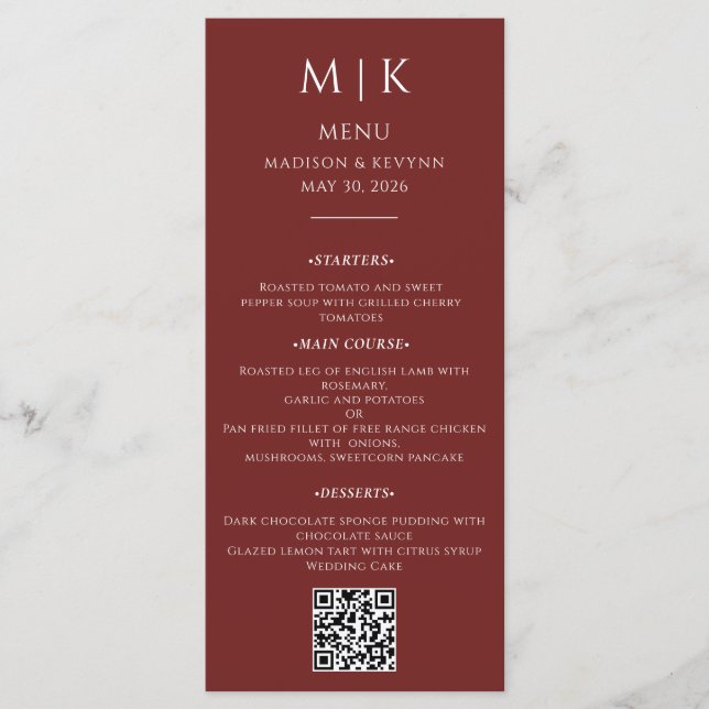 Menu Minimal et chic | Code QR Mariage noir et blanc (Devant)