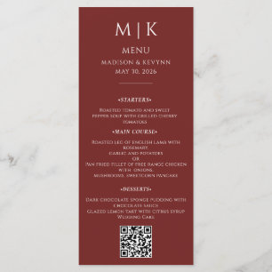 Menu Minimal et chic   Code QR Mariage noir et blanc