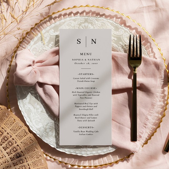 Menu Minimal et chic | Gris doux et Mariage noir (Créateur téléchargé)