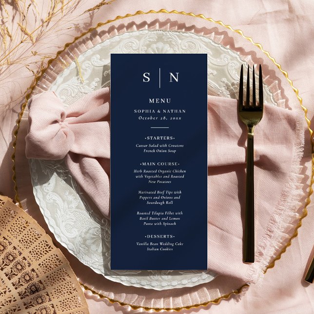 Menu Minimal et chic | Mariage bleu foncé de la marine (Créateur téléchargé)