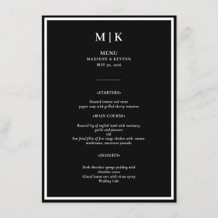 Menu Minimal et chic Mariage noir et blanc
