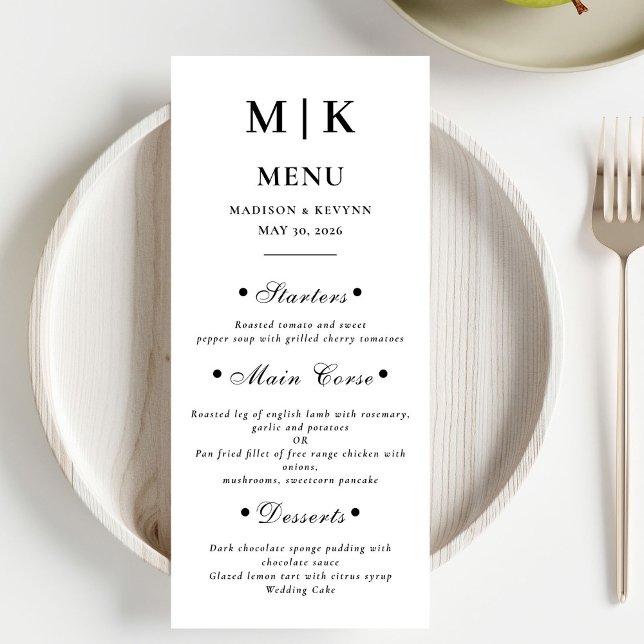 Menu Minimal et chic | Mariage noir et blanc (Créateur téléchargé)