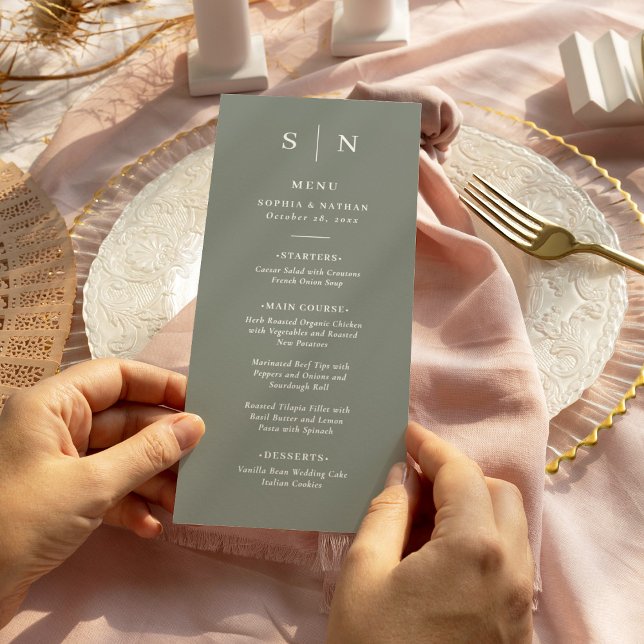 Menu Minimal et chic | Mariage vert Sage (A classic sage green menu for your elegant wedding.)