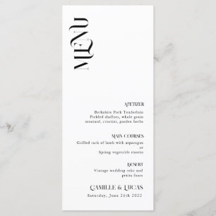 Menu minimal et chic noir et blanc Mariage