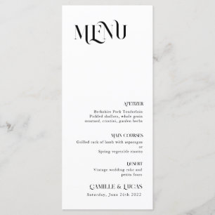 Menu minimal et chic noir et blanc Mariage