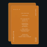 Menu Minimal Mariage Burnt Orange<br><div class="desc">Cette carte de menu minimale en forme arrondie vous propose le menu du dîner ou le menu du mariage sur un arrière - plan orange brûlé. Parfait pour un mariage moderne ou tout autre événement élégant et simple-chic. Toutes les couleurs de cette carte de menu mariage - arrière - plan...</div>