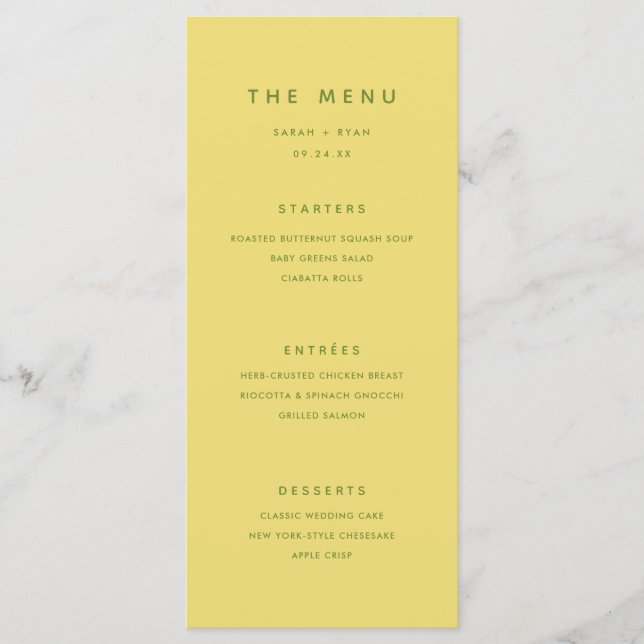 Menu Minimal Modern Lemon Yellow Personalized Wedding (Devant)