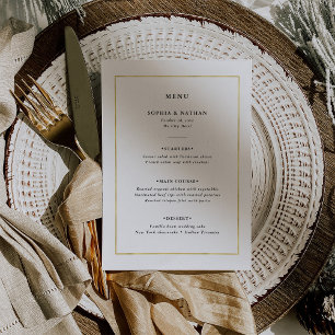 Menu Minimal moderne   Faux Gold Border Mariage
