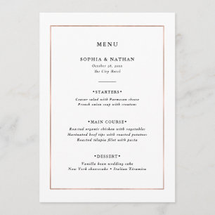 Menu Minimal moderne   Faux Rose Gold Border Mariage
