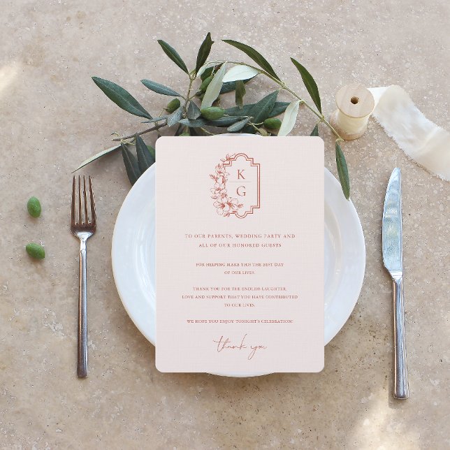Menu Minimal moderne | Merci de table Mariage Monogramm (Créateur téléchargé)