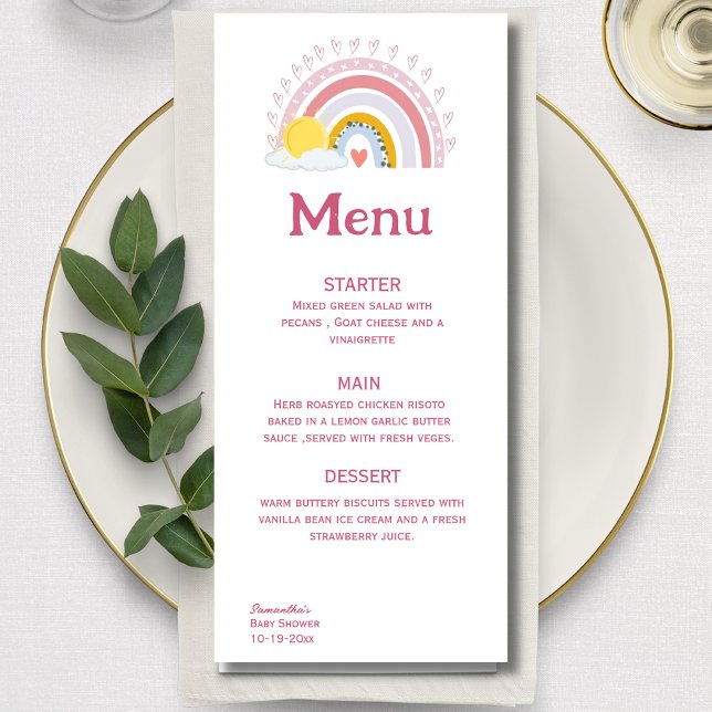 Menu minimal Rainbow Sun Pink Baby (Créateur téléchargé)
