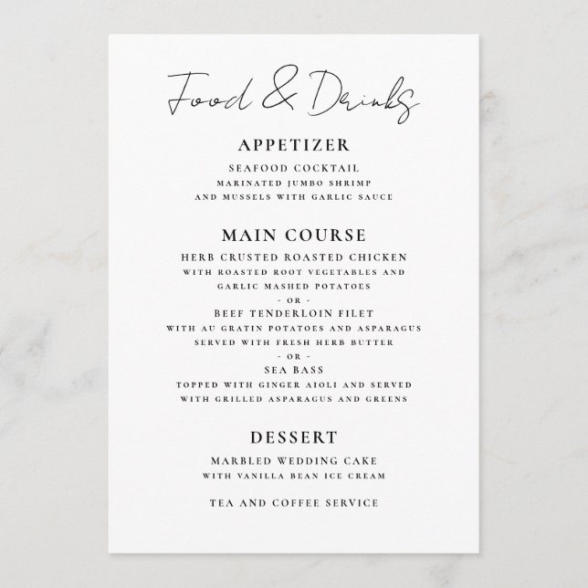 Menu Minimalist Black and White Wedding Event (Devant)