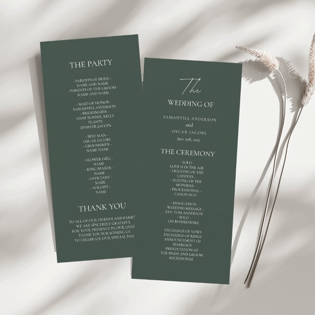 Menu Minimalist Dark Green Wedding Program | Modern  (Créateur téléchargé)