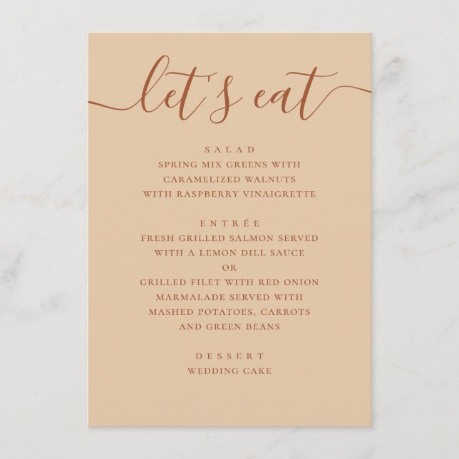 Menu Minimalist Wedding | Warm Peach Sand Modern Dinner (Devant)