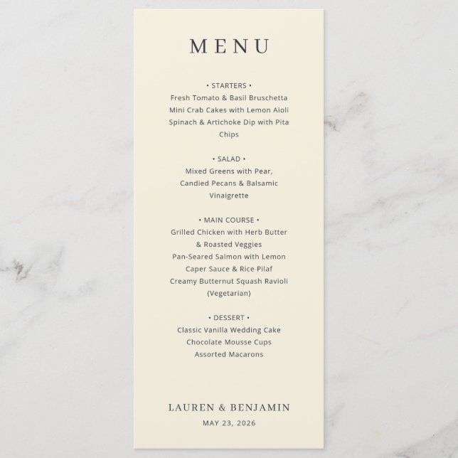 Menu Minimaliste Beige Élégant (Devant)