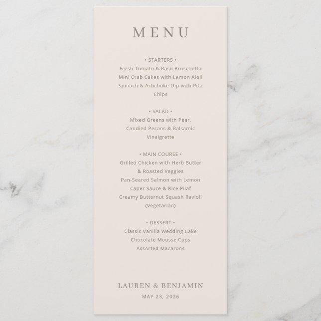 Menu minimaliste beige élégant (Devant)
