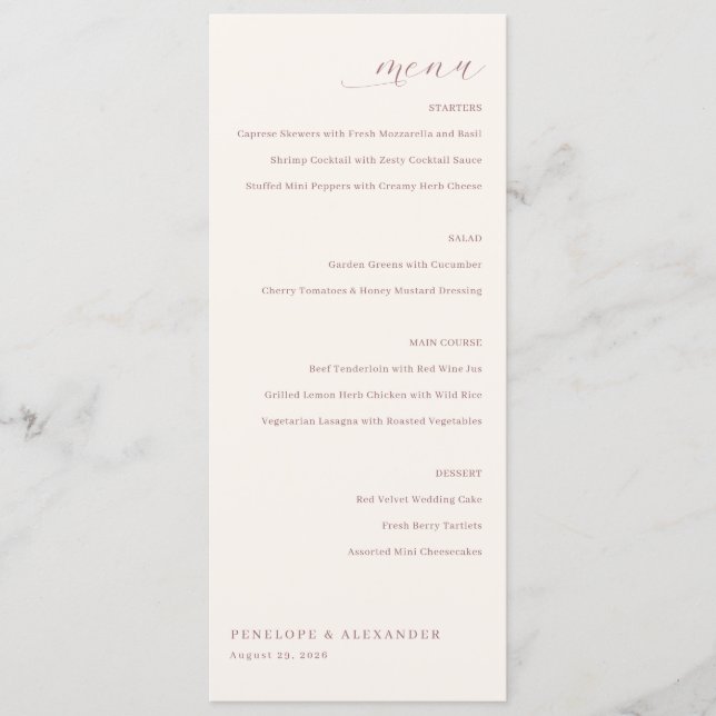 Menu Minimaliste Beige Élégant (Devant)