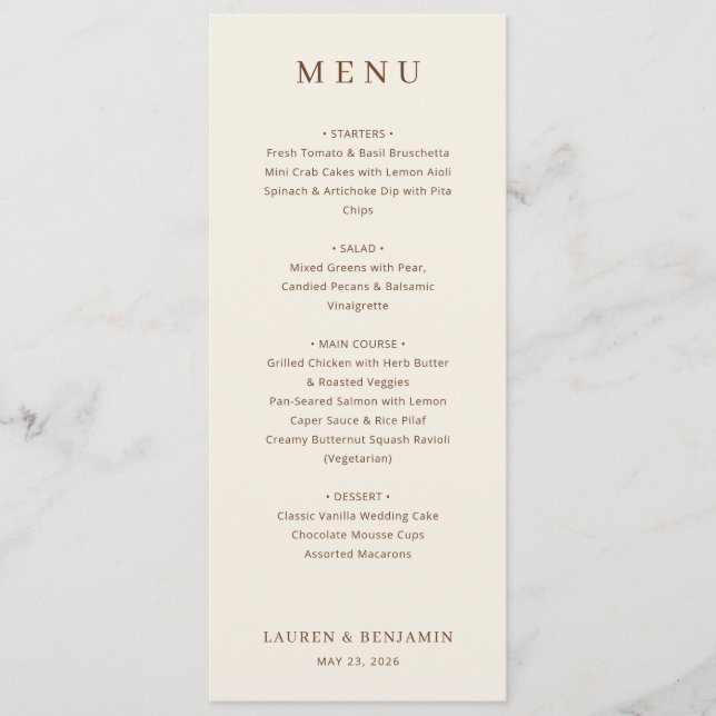 Menu minimaliste beige élégant (Devant)
