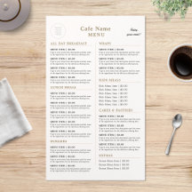 Menu Minimaliste Beige Restaurant Repas Café