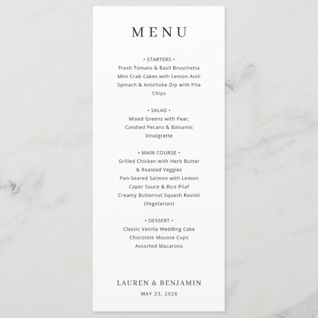 Menu Minimaliste Blanc Élégant (Devant)
