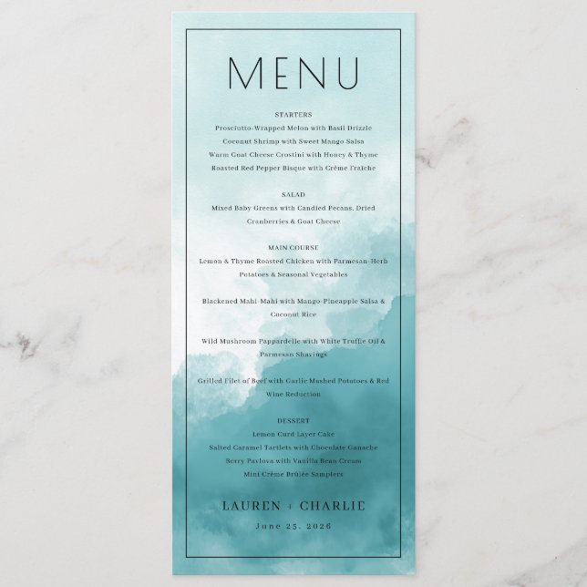 Menu minimaliste bleu élégant (Devant)