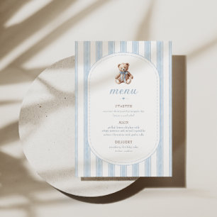 Menu minimaliste Bleu Ours Teddy