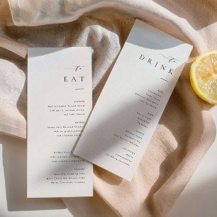 Menu minimaliste de dîner et de boissons de mariag