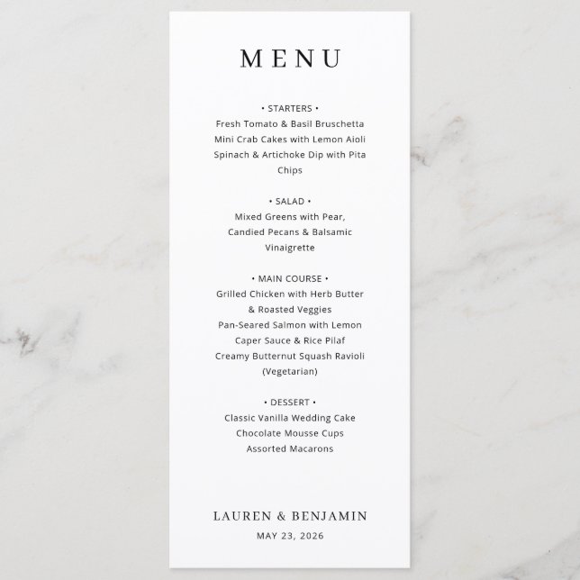 Menu Minimaliste Élégant Blanc (Devant)