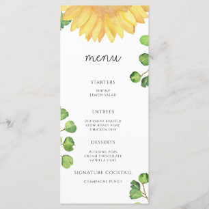 Menu minimaliste élégant tournesol aquarelle