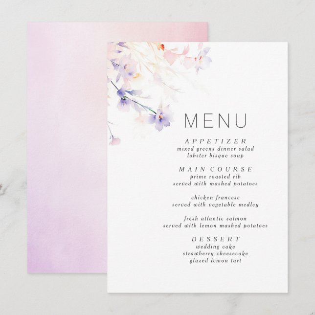 Menu minimaliste épuré violet et blanc (Devant / Derrière)